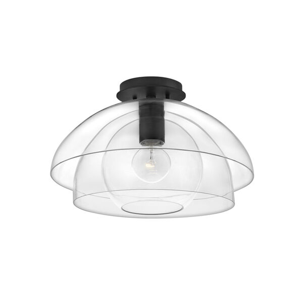 Lotus Black One-Light Foyer Convertible Semi-Flush Mount With Clear Glass, image 1