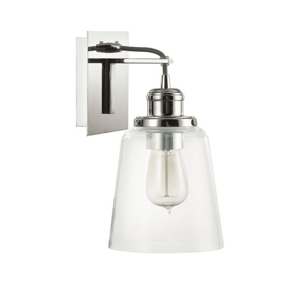 Polished Nickel One-Light Wall Sconce with Clear Glass, image 1