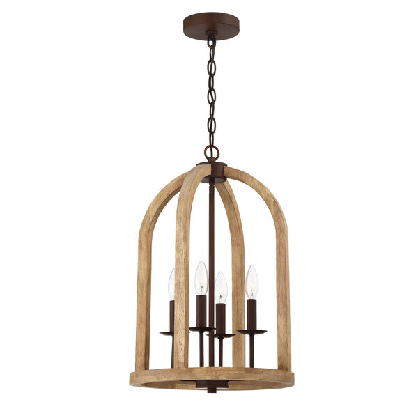 Aberdeen Natural Wood And Aged Bronze Brushed 14-Inch Four-Light Pendant, image 1