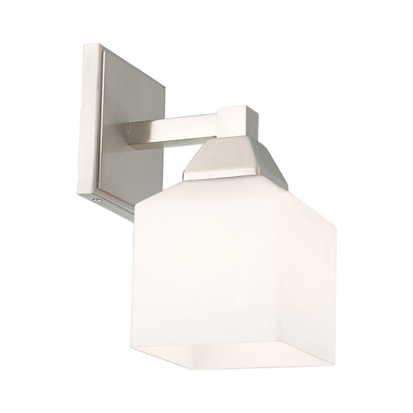 Aragon Brushed Nickel 5-Inch One-Light Wall Sconce with Hand Blown Satin Opal White Glass, image 4