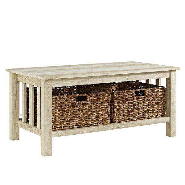 40-Inch Wood Storage Coffee Table with Totes - White Oak, image 2