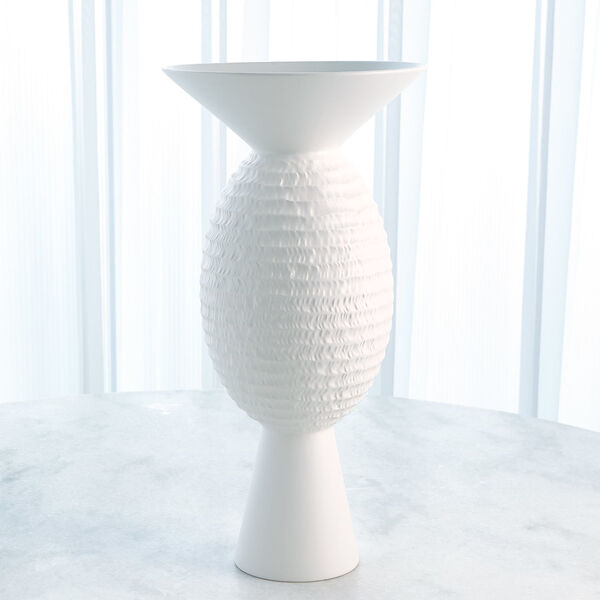 Matte White Wide Chisled Orb Vase, image 1