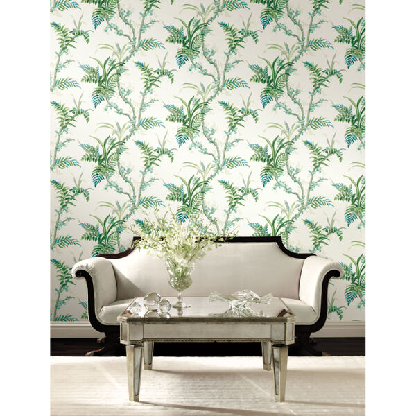 Grandmillennial Blue Green Enchanted Fern Pre Pasted Wallpaper - SAMPLE SWATCH ONLY, image 1