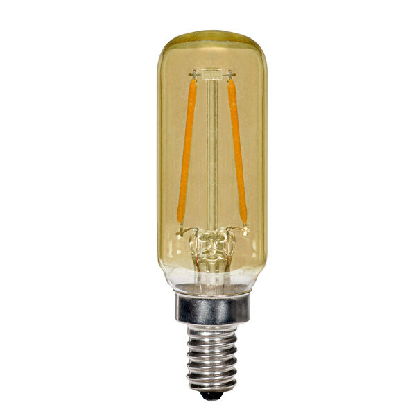 SATCO Transparent Amber LED T6 Candelabra 2.5 Watt LED Filament Bulb with 2200K 150 Lumens 80 CRI and 360 Degrees Beam, image 1