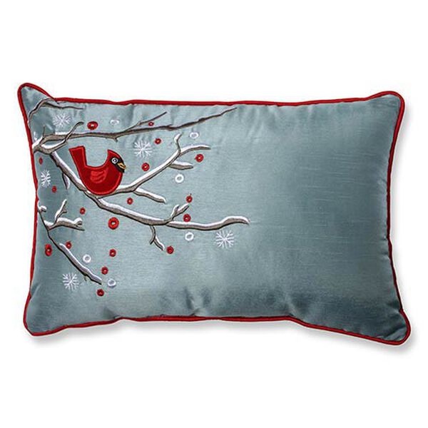 Blue Holiday Cardinal on Snowy Branch Rectangular Throw Pillow, image 1