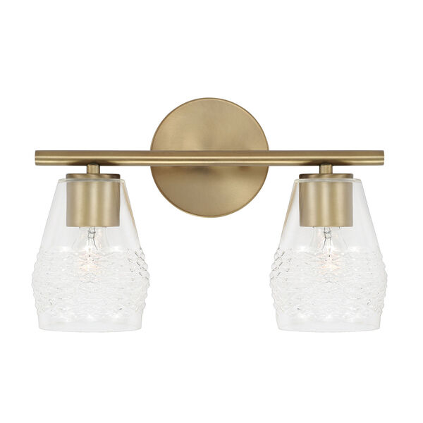 Dena Aged Brass Two-Light Vanity with Diamond Embossed Glass, image 4
