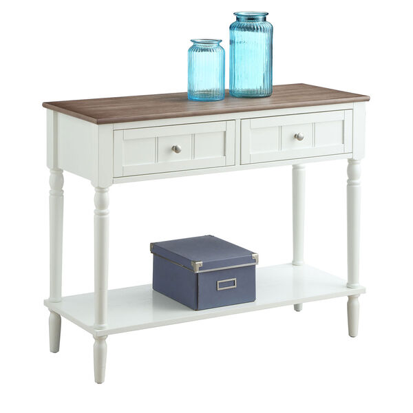 French Country Two Drawer Hall Table in Driftwood and White, image 4