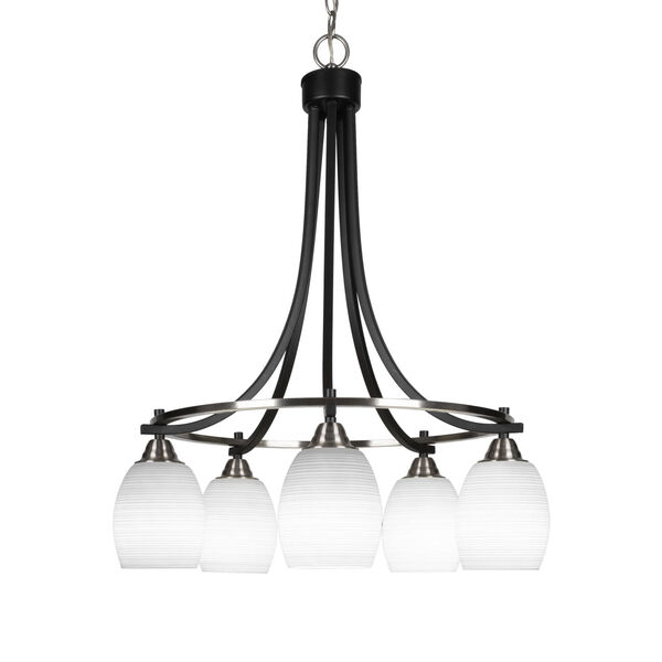 Paramount Matte Black and Brushed Nickel Five-Light Chandelier with White Matrix Glass, image 1