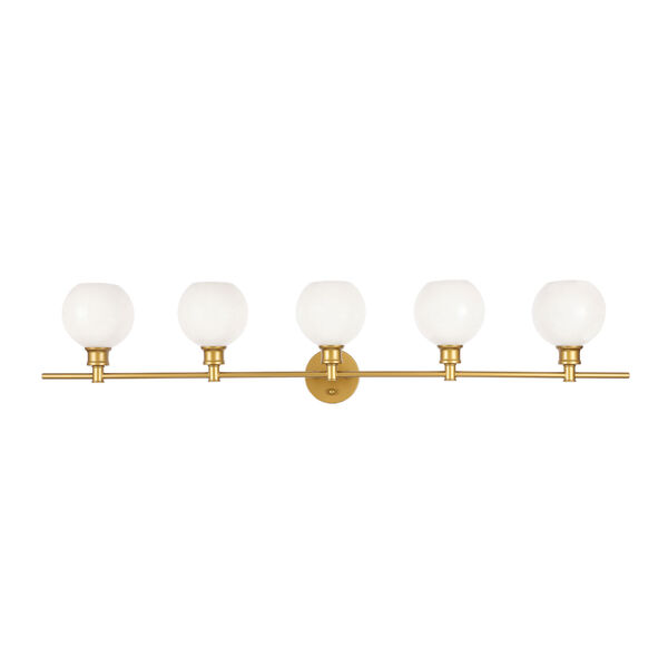 Collier Brass Five-Light Bath Vanity with Frosted White Glass, image 3