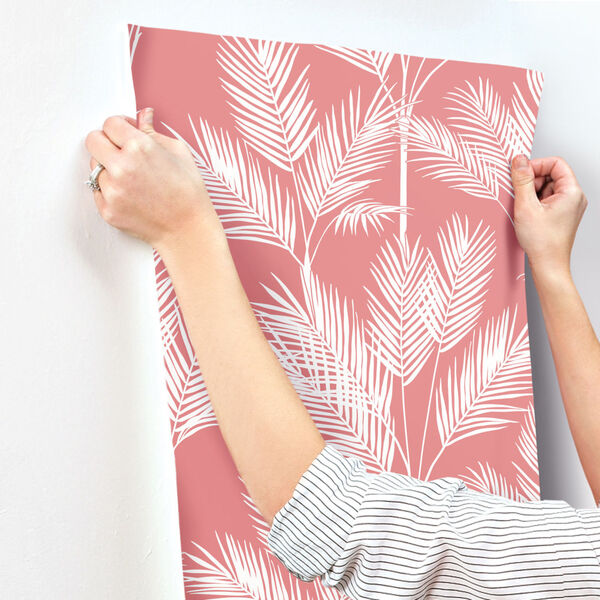 Waters Edge Coral King Palm Silhouette Pre Pasted Wallpaper - SAMPLE SWATCH ONLY, image 5