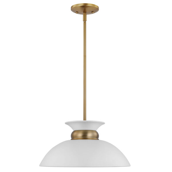 Perkins Matte White and Polished Nickel 15-Inch One-Light Pendant, image 1