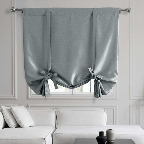 Storm Grey Vintage Textured Faux Dupioni Silk Tie-Up Window Shade Single Panel, image 1