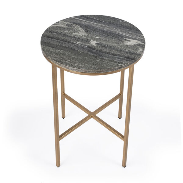 Caty Gray and Gold End Table with Marble Top, image 2