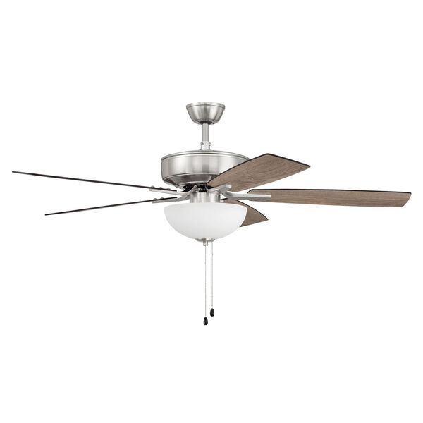 Pro Plus Brushed Polished Nickel 52-Inch Two-Light Ceiling Fan with White Frost Bowl Shade, image 1
