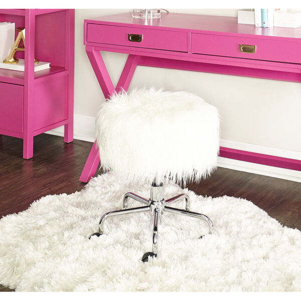 Maybell White Faux Fur Stool, image 3