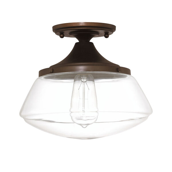 Burnished Bronze One-Light Semi-Flush Mount with Clear Glass, image 1