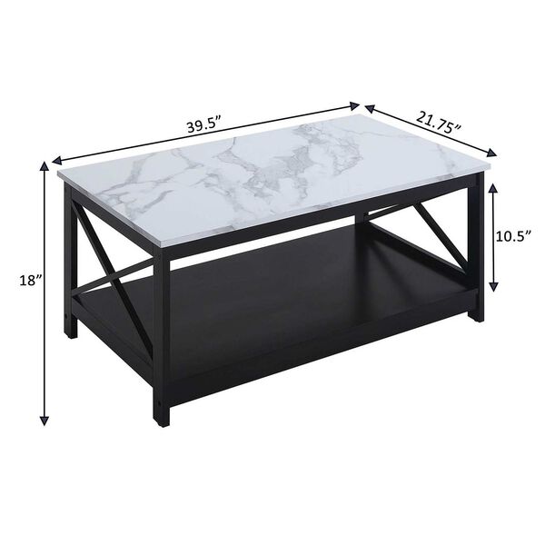 Oxford White Faux Marble and Black Coffee Table with Shelf, image 3