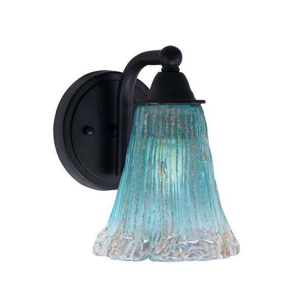 Paramount Matte Black One-Light Wall Sconce with Five-Inch Fluted Teal Crystal Glass, image 1