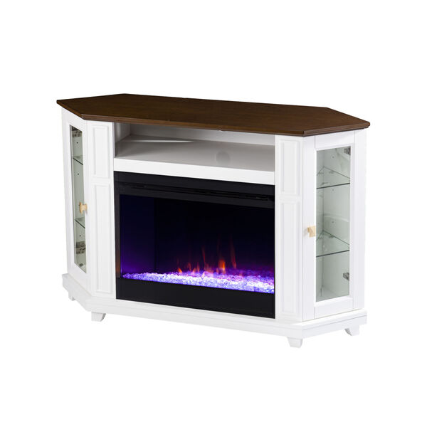 Dilvon White and brown Electric Color Changing Fireplace with Media Storage, image 5