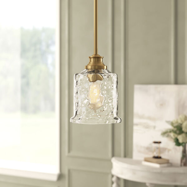 Drake Brushed Gold One-Light Mini Pendant with Clear Hammered Glass, image 3