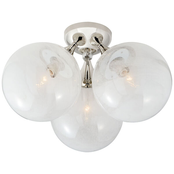 Cristol Large Triple Flush Mount in Polished Nickel with White Strie Glass by AERIN, image 1