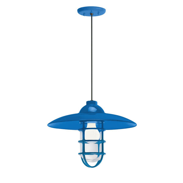 Retro Industrial Blue One-Light Outdoor Dome Pendant, image 1