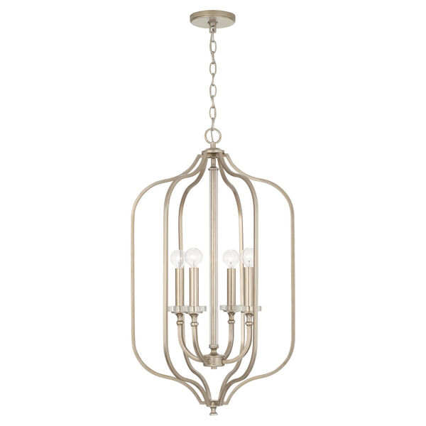 Breigh Brushed Champagne Four-Light Chandelier with Acrylic Column and Bobeches, image 1