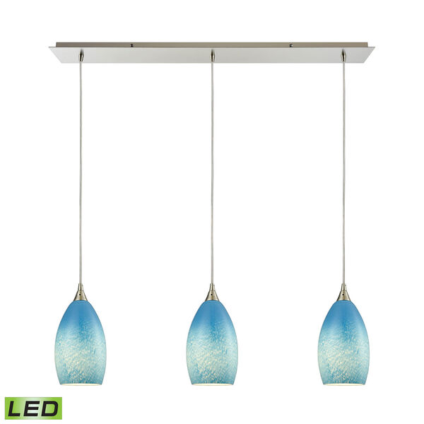 Earth Satin Nickel 36-Inch Three-Light Pendant with Whispy Cloud Sky Blue Glass Shades, image 1