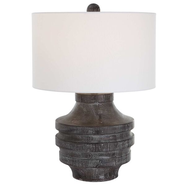 Timber Black Satin and White One-Light Carved Wood Table Lamp, image 1