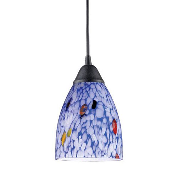 Classico One Light LED Pendant In Dark Rust And Starlight Blue Glass, image 1