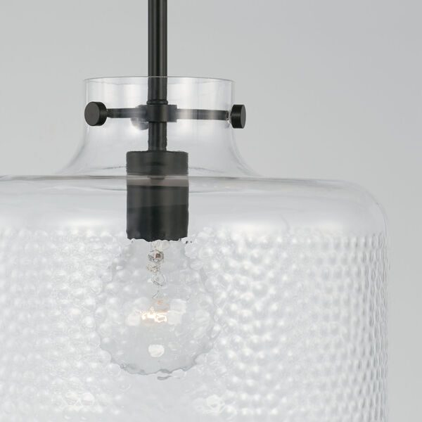 Brighton Matte Black One-Light Pendant with Clear Pebbled Glass, image 3