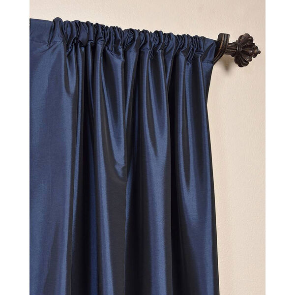 Navy Blue Blackout Faux Silk Taffeta Single Panel Curtain 50 x 84, image 3