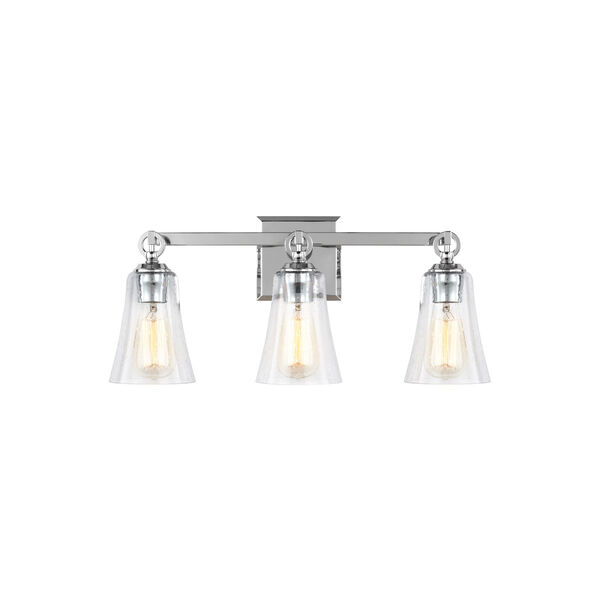 Monterro Chrome 22-Inch Three-Light Wall Bath Fixture with Clear Seeded Glass, image 1