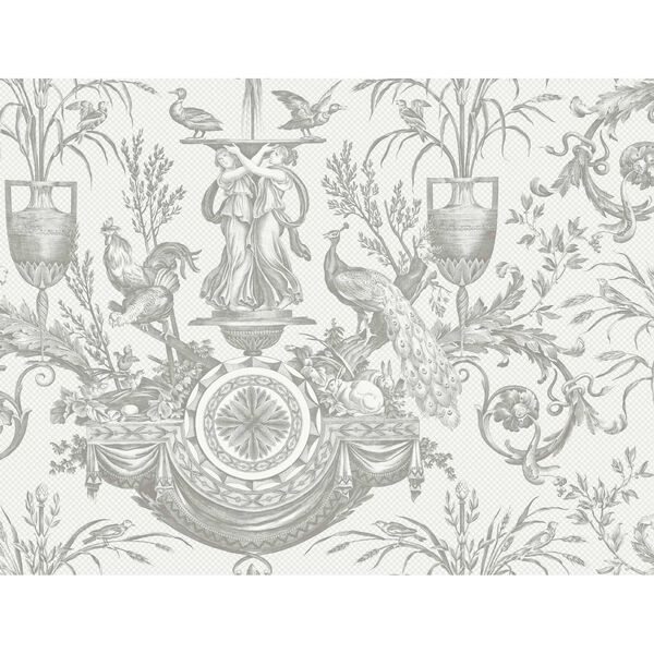 Avian Fountain Toile Grey Wallpaper, image 2