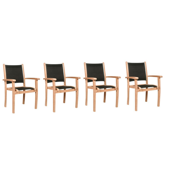 Pearl Black Teak Outdoor Dining Armchair, Set of 4, image 1