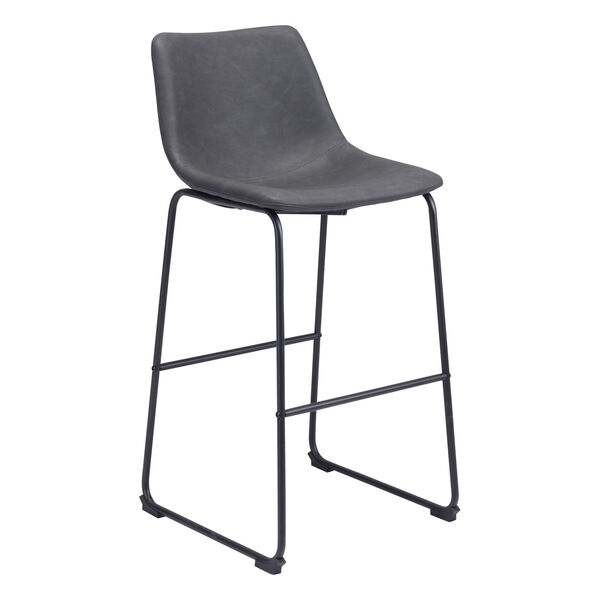 Smart Charcoal and Matte Black Bar Stool, Set of Two, image 1
