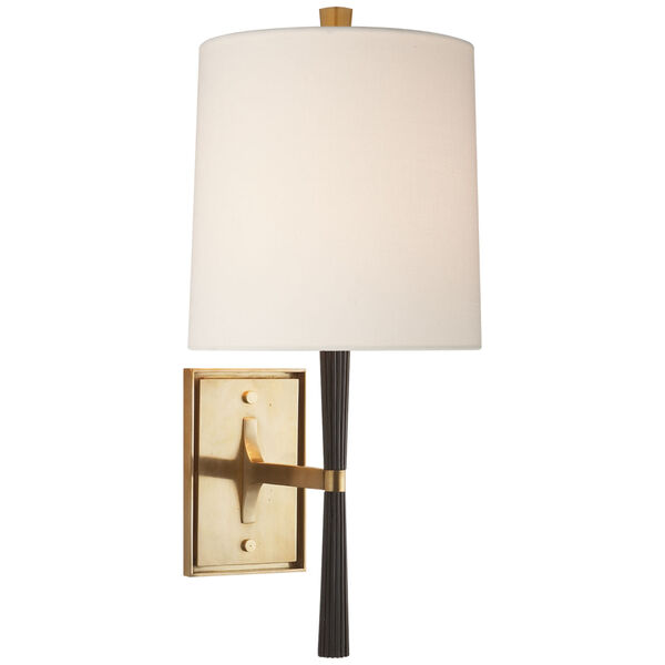Refined Rib Sconce in Ebony Resin and Soft Brass with Linen Shade by Barbara Barry, image 1