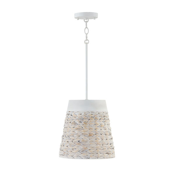 Tallulah Chalk Wash One-Light Pendant White Made with Handcrafted Mango Wood and Water Hyacth, image 1