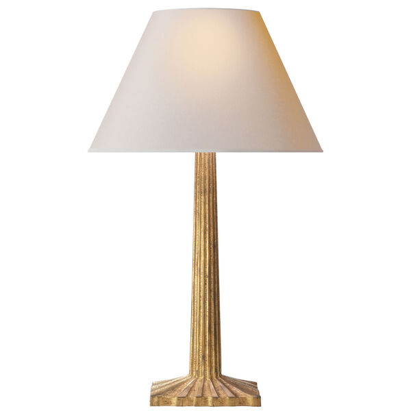 Strie Fluted Column Table Lamp in Gilded Iron with Natural Paper Shade by Chapman and Myers, image 1