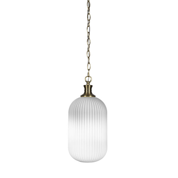 Carina New Age Brass One-Light 17-Inch Chain Hung Mini Pendant with Opal Frosted Glass, image 1