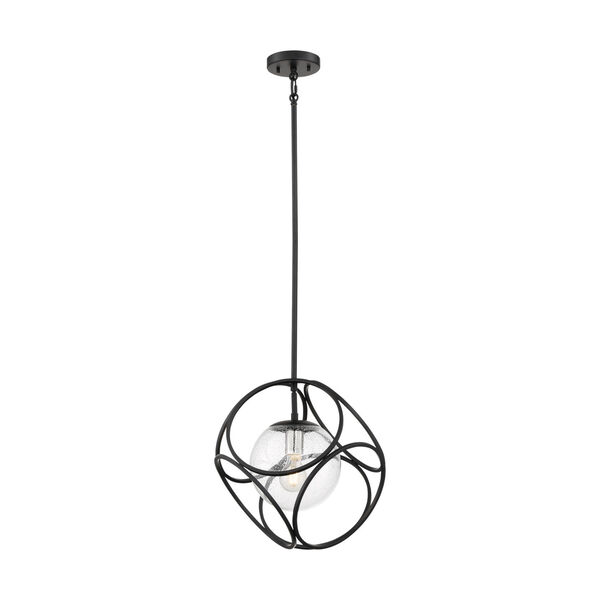 Aurora Black and Polished Nickel One-Light Mini Pendant with Clear Seeded Glass, image 1
