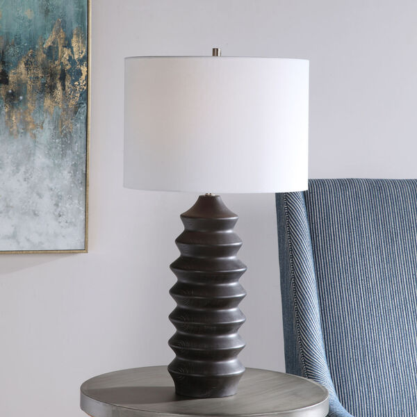 Mendocino Rustic Black One-Light Table Lamp with Round Drum Hardback Shade, image 3
