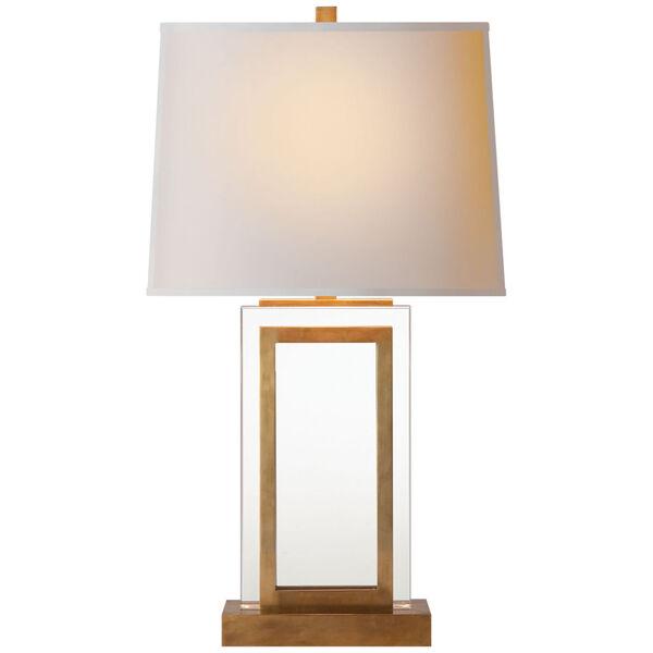 Crystal Panel Table Lamp in Antique-Burnished Brass with Natural Paper Shade by Chapman and Myers, image 1