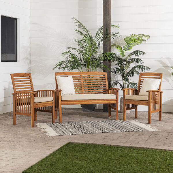 Brown Acacia Wooden Patio Chat Set, 3-Piece, image 1