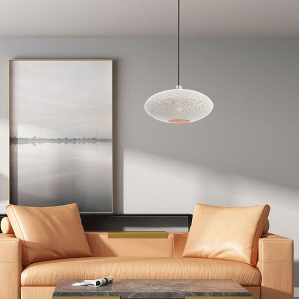 Dublin White and Brushed Nickel One-Light Pendant with Metal Shade, image 2