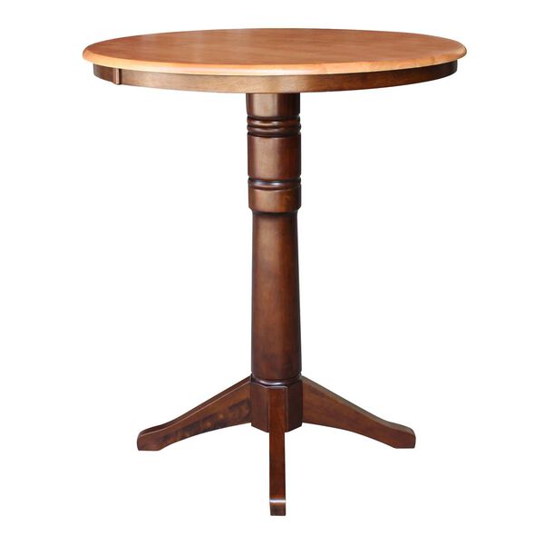 Cinnamon and Espresso 36-Inch Round Top Pedestal Bar Height Table, image 2