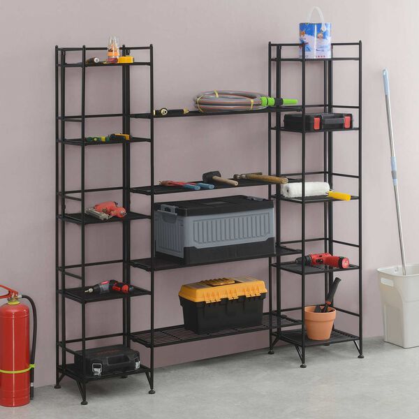 Xtra Storage Black Five-Tier Folding Metal Shelves with Set of Four Deluxe Extension Shelves, image 2
