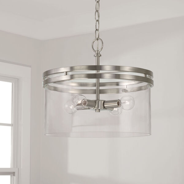 Fuller Brushed Nickel Four-Light Semi Flush Mount with Clear Glass, image 4