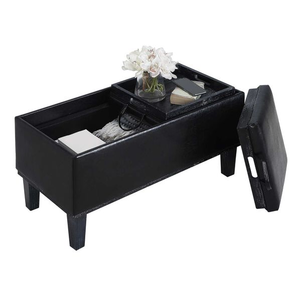 Black Storage Ottoman with Reversible Tray, image 5