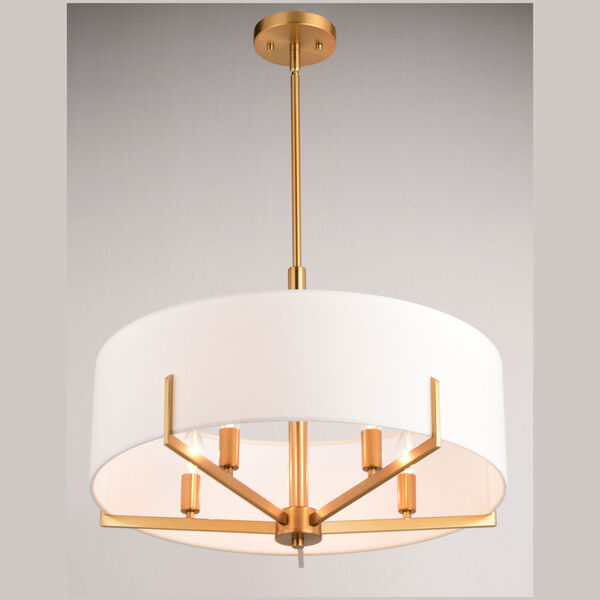 Surrey Natural Brass Five-Light Chandelier with White Fabric Drum Shade, image 6